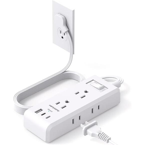 Flat Plug Power Strip, Ultra Thin Extension Cord, 6 Outlets 3 USB Ports(2 USB C) - Picture 8 of 8